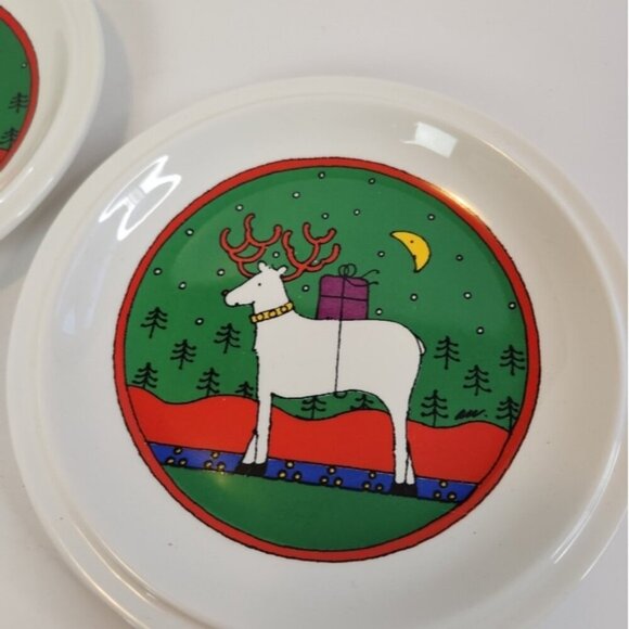 Houze England Staffordshire 1985 Salad Dessert Christmas Plates Reindeer Vintage - Picture 2 of 6